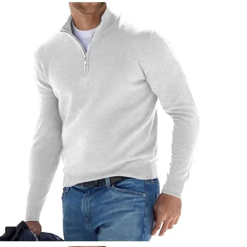 New Autumn Long-sleeved V-neck Zipper Men's Sweater Casual Top Male Polo Shirt