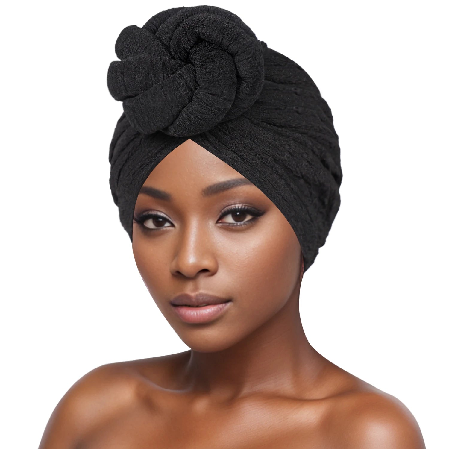 Women’s Fashion Turban – Bubble Cloth Headwrap with Large Flower Design