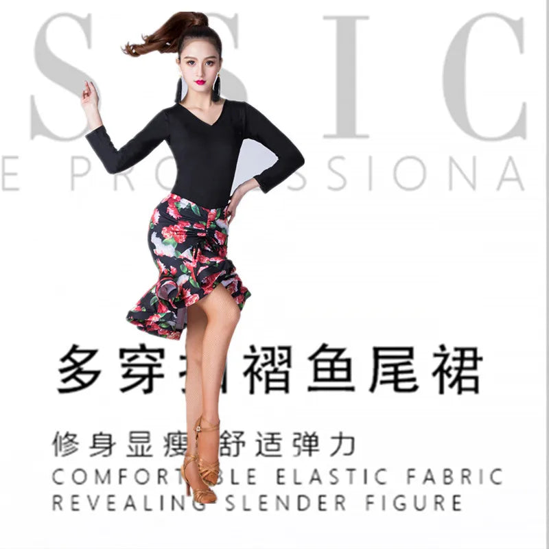 fishtail skirt for adult women modern irregular skirt fishbone bottom dress latin dance dress women competition line dance suit