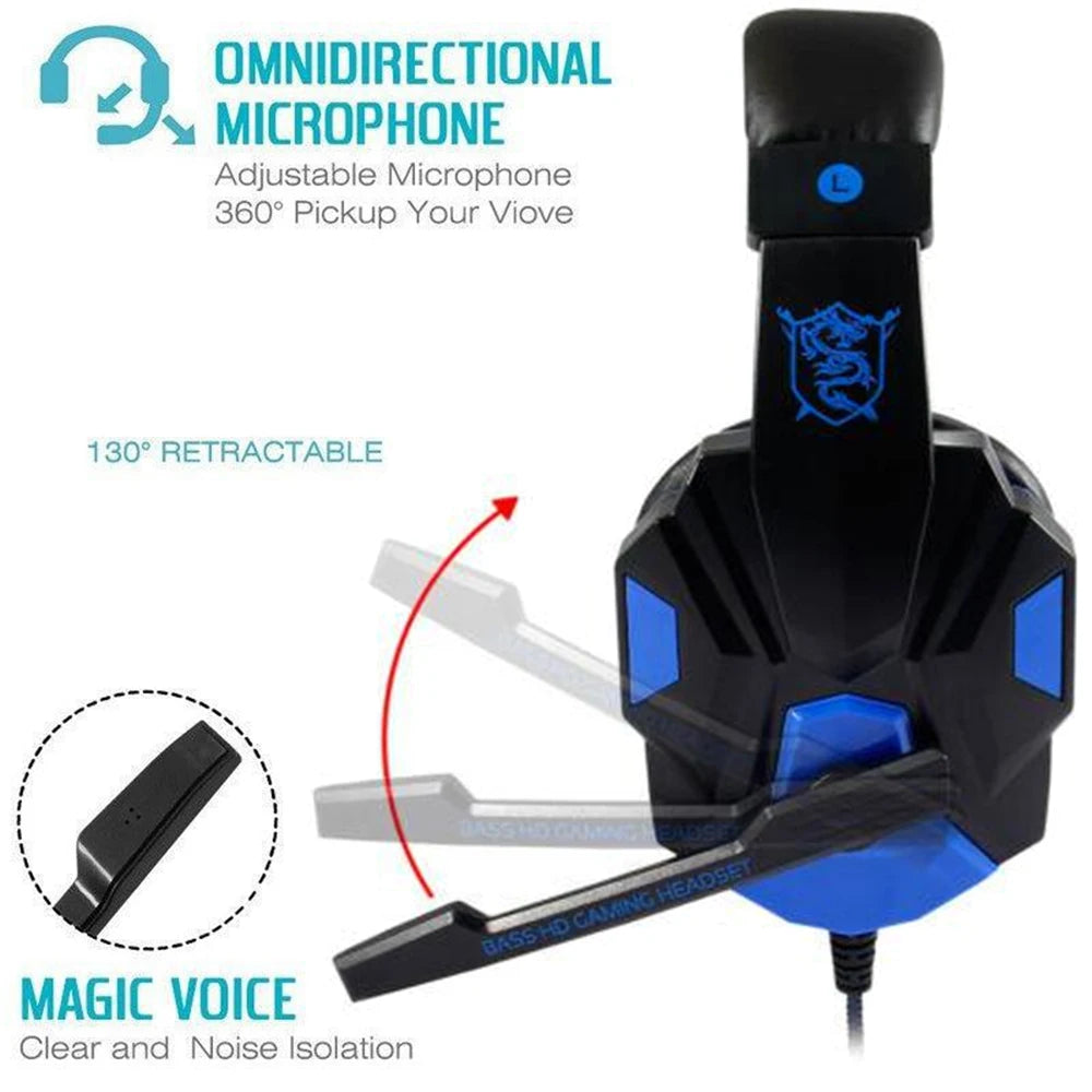 New Gaming Headphones Headset With LED Light Deep Bass Stereo Wired Gamer Earphone Mic for PS4 Xbox PC Laptop Phone One Switch