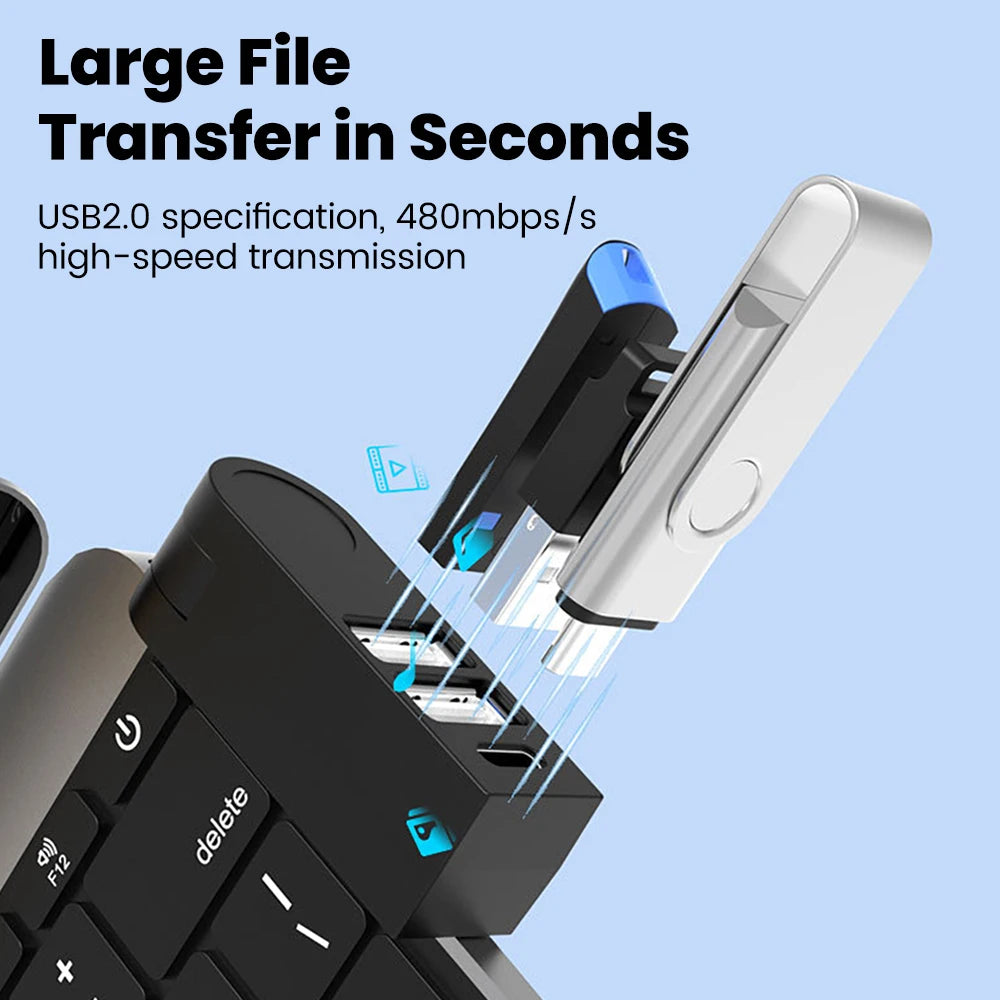 3 in 1 USB HUB 270° Rotatable Multi-ports USB 2.0 Hub Laptop Office Multi Function Reading U Disk Adapter Type C High Speed HUB