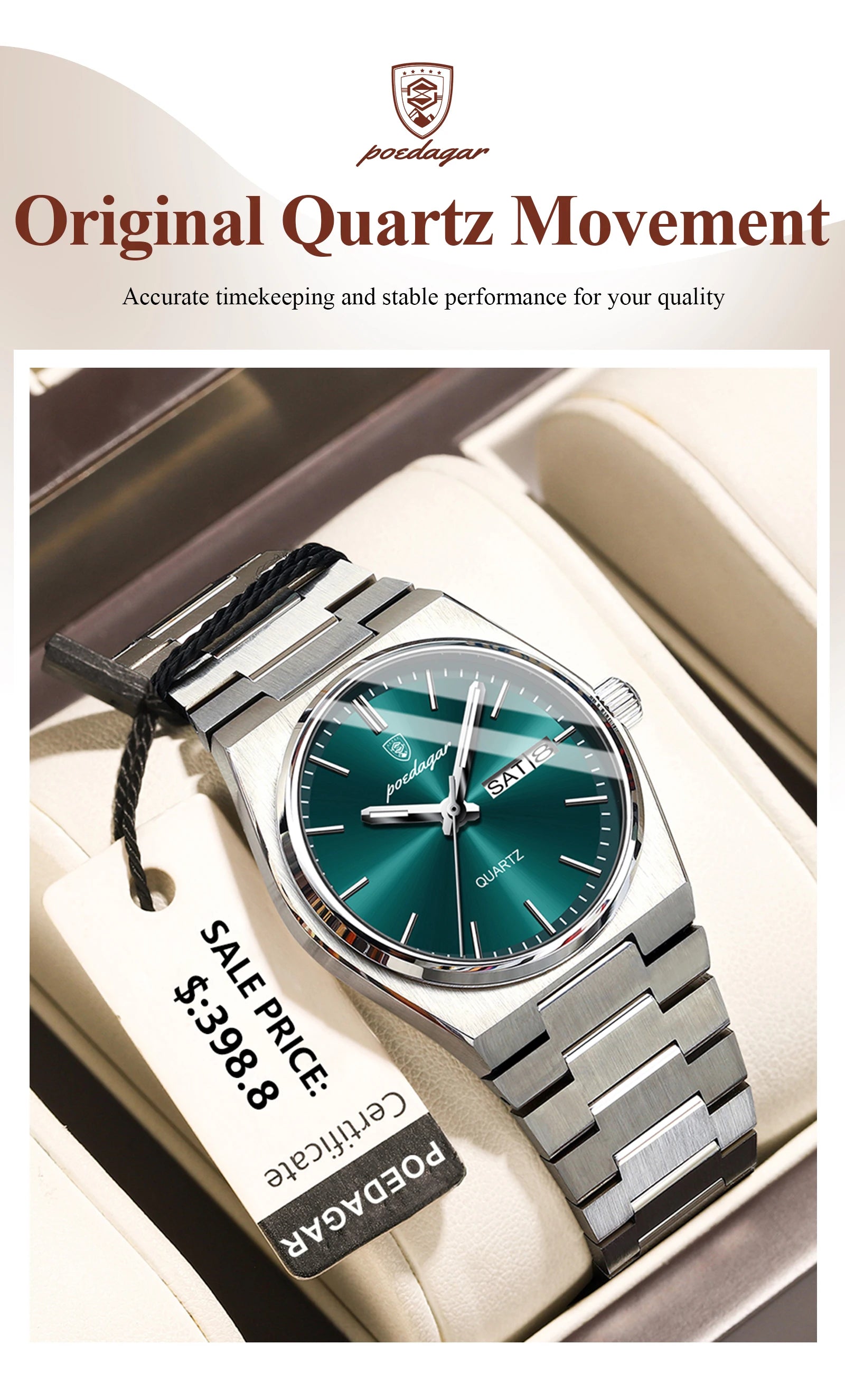 POEDAGAR Elegant Watches For Women Waterproof Luminous Date Week Ladies Watch Quartz Stainless Steel Woman's Fashion Wristwatch