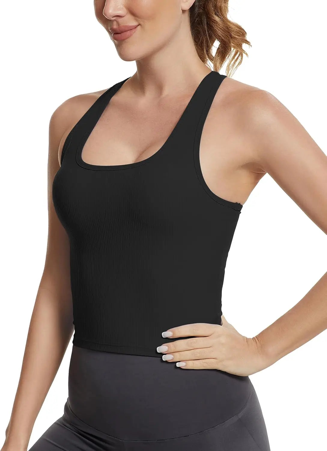 MathCat Ribbed Workout Tank Tops for Women with Built in Bra Tanks Sleeveless Athletic Vests Racerback Casual Yoga