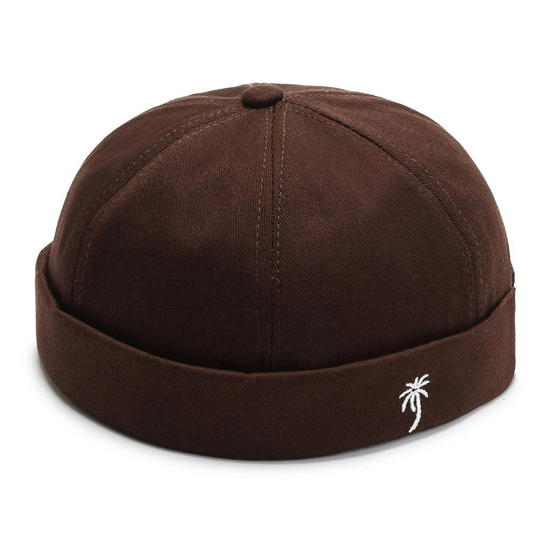 Vintage Palm Embroidery Beanie Hats Men's Docker Cap Spring Landlord Hat Unisex Hip Hop Brimless Hat Adjustable Bonnet Beanies