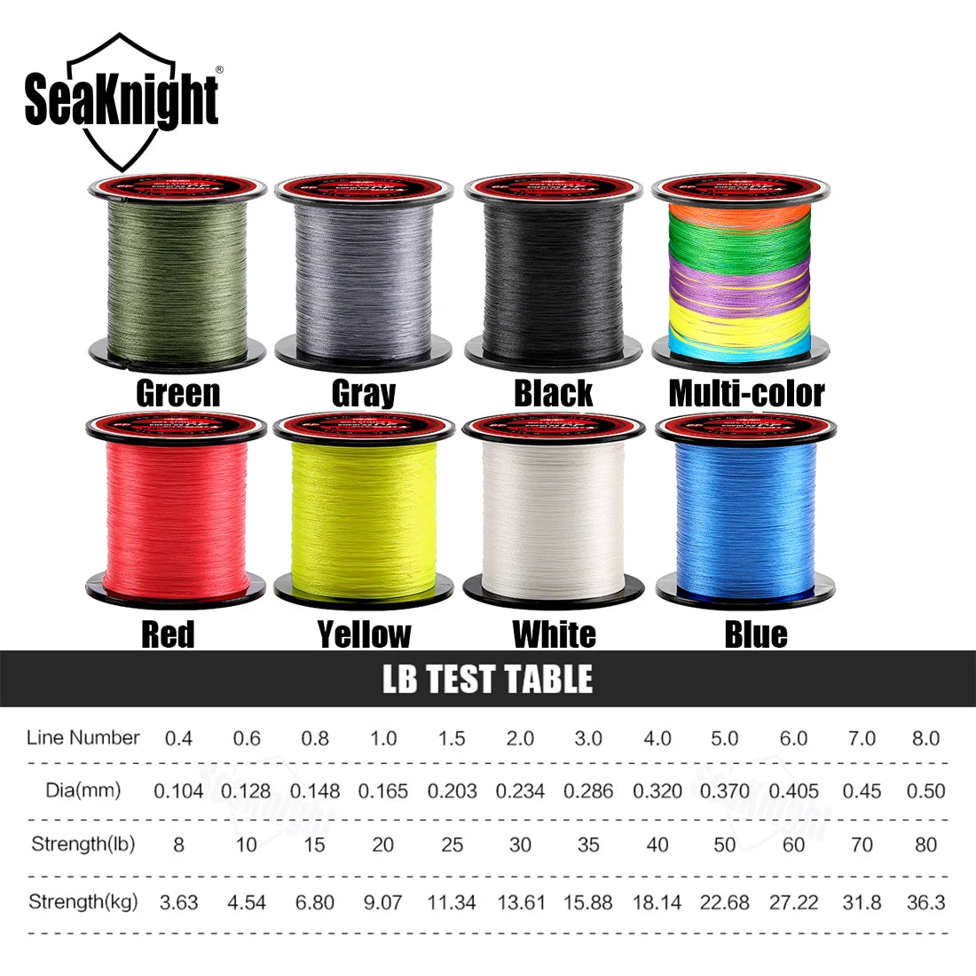Línea de pesca trenzada SeaKnight marca TriPoseidon Series 4 hebras 300M PE 8-60LB Sedal de pesca multifilamento suave para carpa