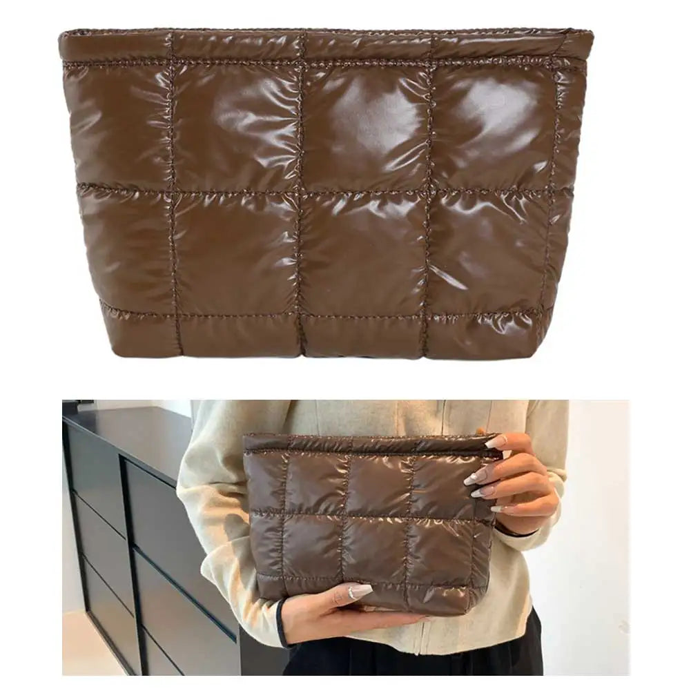 Bolsa de Aseo para Mujer Acolchada Bolsa de Maquillaje Acolchada de Gran Capacidad Bolsa Organizadora de Maquillaje de Color Sólido Bolsa de Maquillaje Acolchada