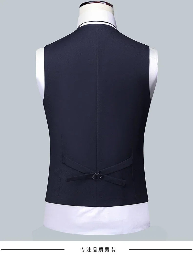 Suit (Blazer+ Vest + Pants) Men's Fashion Business Fit Wedding Professional Casual Single Breasted Gentleman Groom Dress Suit