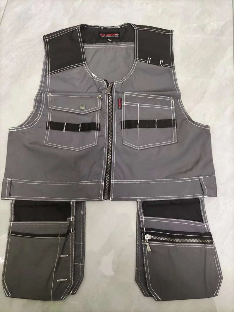 Work Clothing Men's Vest Tooling Clothes Multi-pockets Working Vest Workwear Vest Waistcoat For Maintenance Zipper Pockets