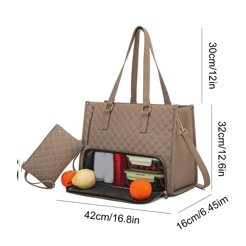 2-in-1 Lunch Tote Bag Laptop Bag with Purse Multi-Function Business Lunch Bag Lunch Box Handbag for Work Office Camping Picnic
