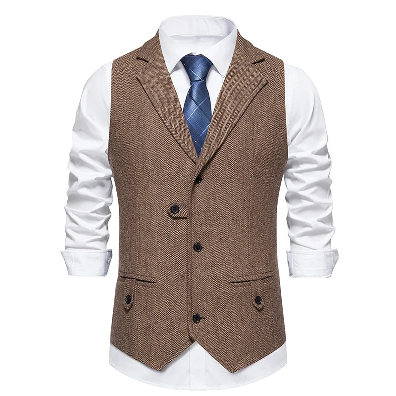Men Suit Vest Herringbone Fabric Waistcoat Business Wedding Casual Turndown  Collar Men's Dress Blazer Vests Formal Party V07