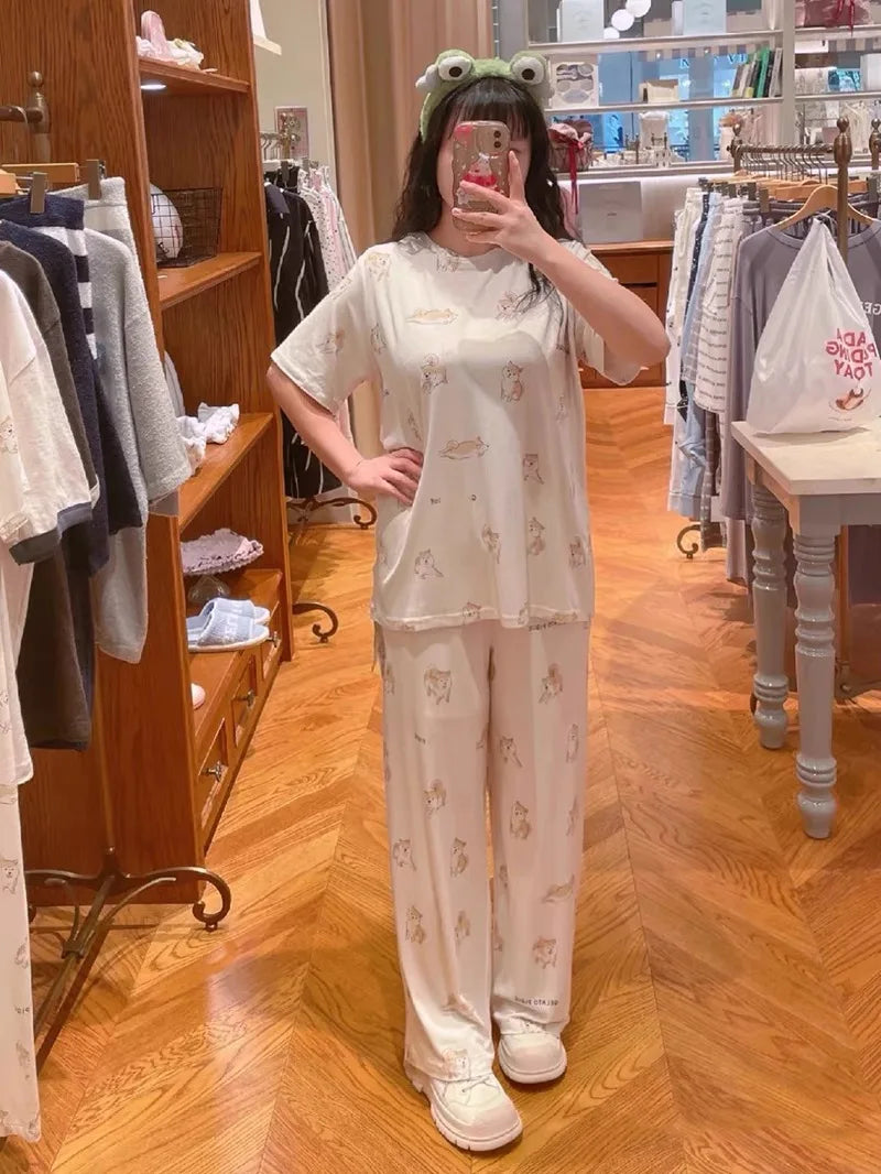 Sales Pajamas Set Women Room Wear Ladies Pajamas Ladies Cotton Shiba Inu Printed Lounge Wear