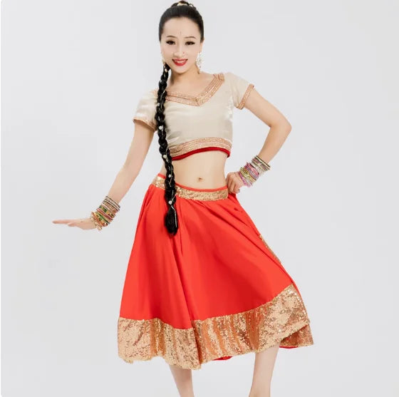 Danza india Mujer Phnom Penh Falda corta a media pierna para actuación