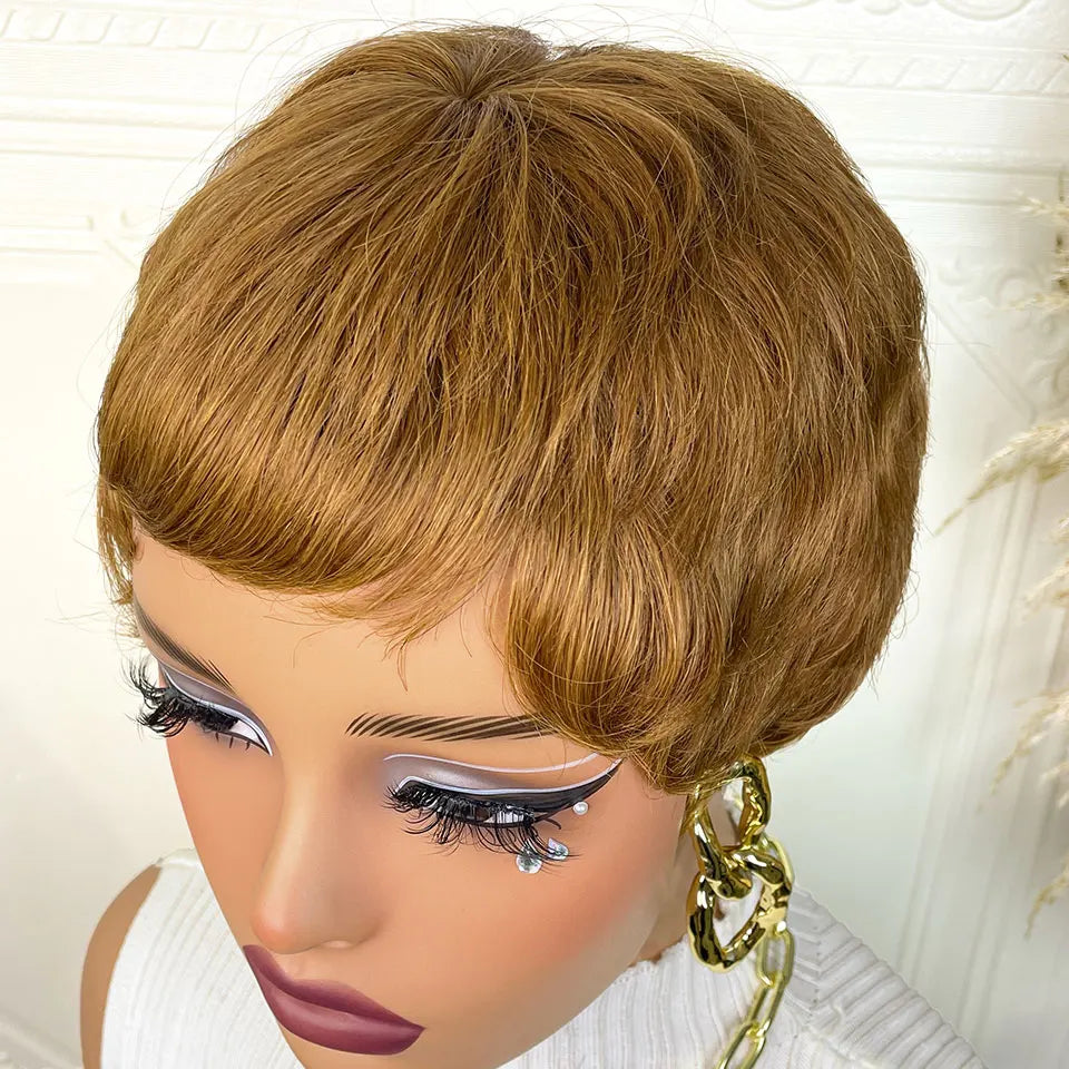 Pixie Cut Human Hair Wigs Short Wigs for Women Color 30 Layered Pixie Wig With Bangs Blonde Full Machine Made Wig On Sale