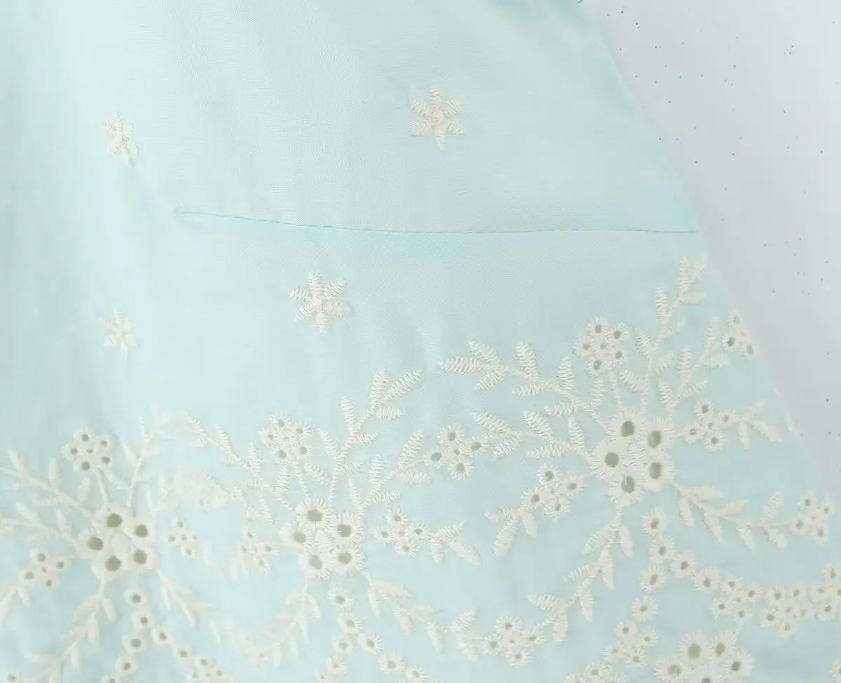 Sleeveless Top Skirt Two Pieces Matching Set for Women Light Blue Vintage Skirt Set French Style Embroidery Cotton Dress Set