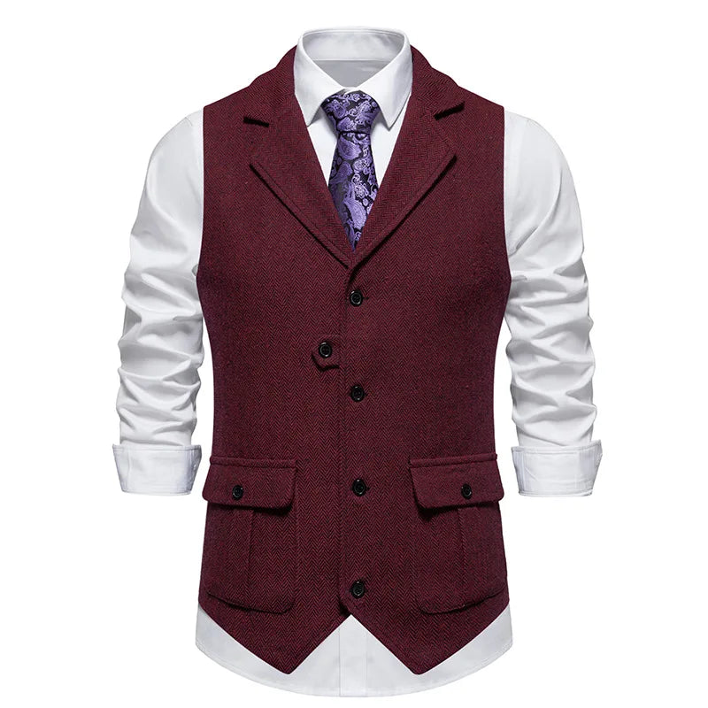 Men Suit Vest Herringbone Fabric Waistcoat Business Wedding Casual Turndown  Collar Men's Dress Blazer Vests Formal Party V07
