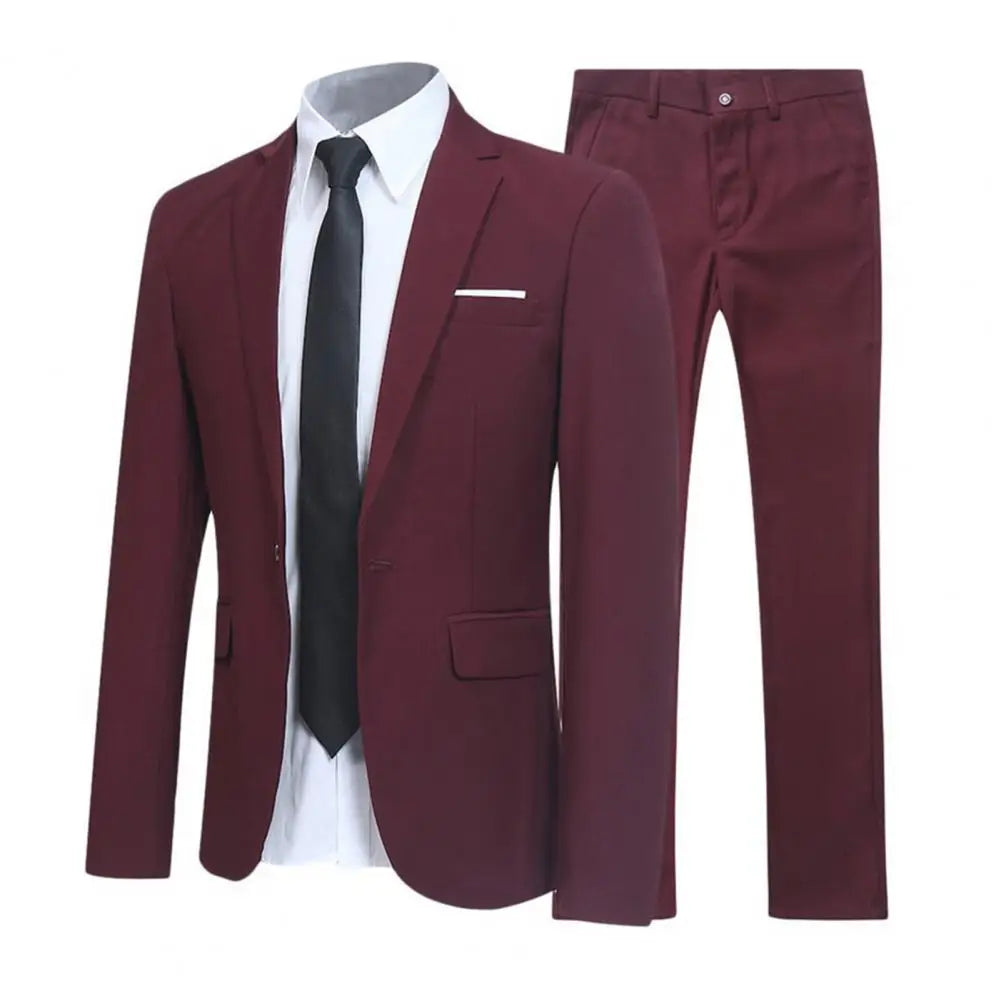 Men's Casual Boutique Business SuitSolid Color Turndown Collar Slim Fit Wedding Groom Suit Coat Blazers Trousers Suit Men's Sets