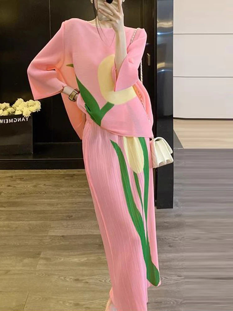 top pleated set new style slimming high-end half skirt two-piece set  two piece sets womens outifits  skirts