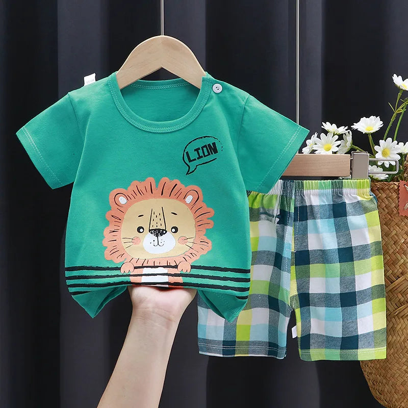 Conjuntos de ropa para niños Camiseta con estampado de dibujos animados para niños Camisetas de moda sencillas Pantalones cortos Nuevas camisetas lindas Chándales de manga corta para niños Pantalones cortos