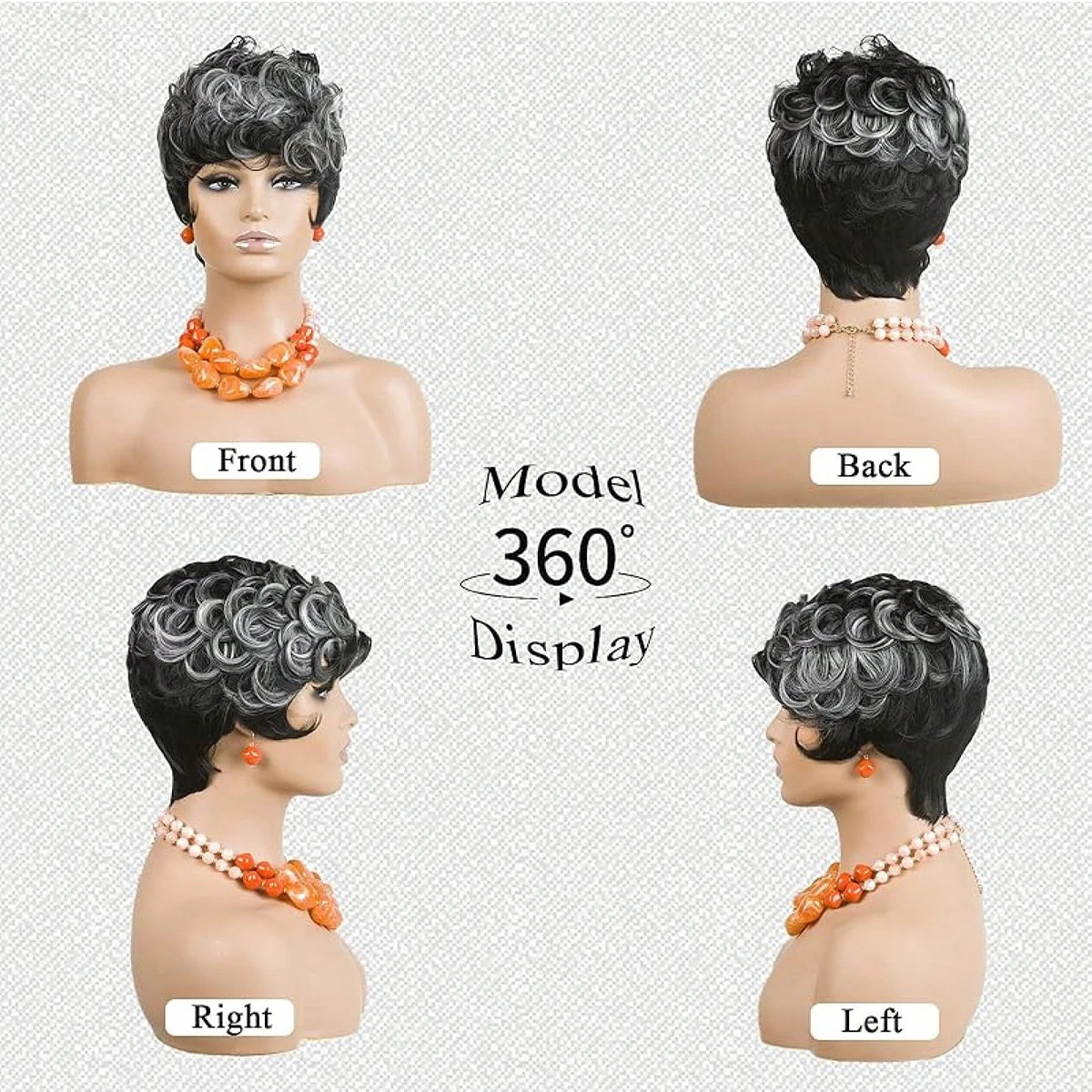 Grey Black Pixie Wig