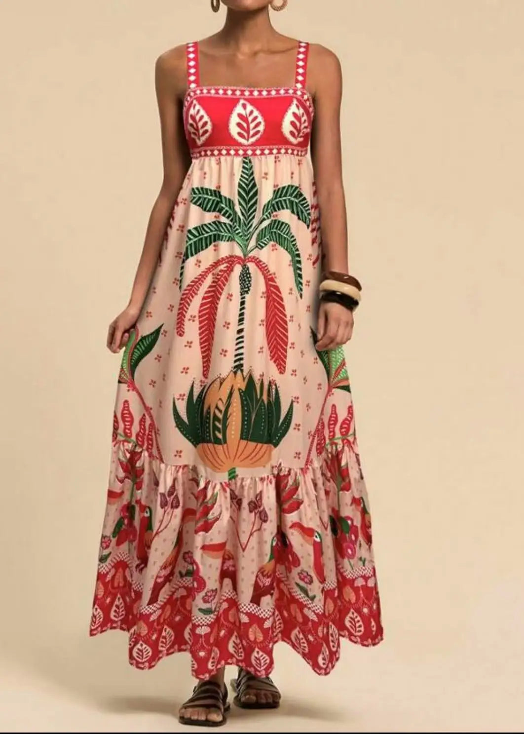 Women's New Arrival Leisure Fashion Print Dresses Summer Elegant Holiday Spaghetti Strap Dress Vacation Party Female Clothing