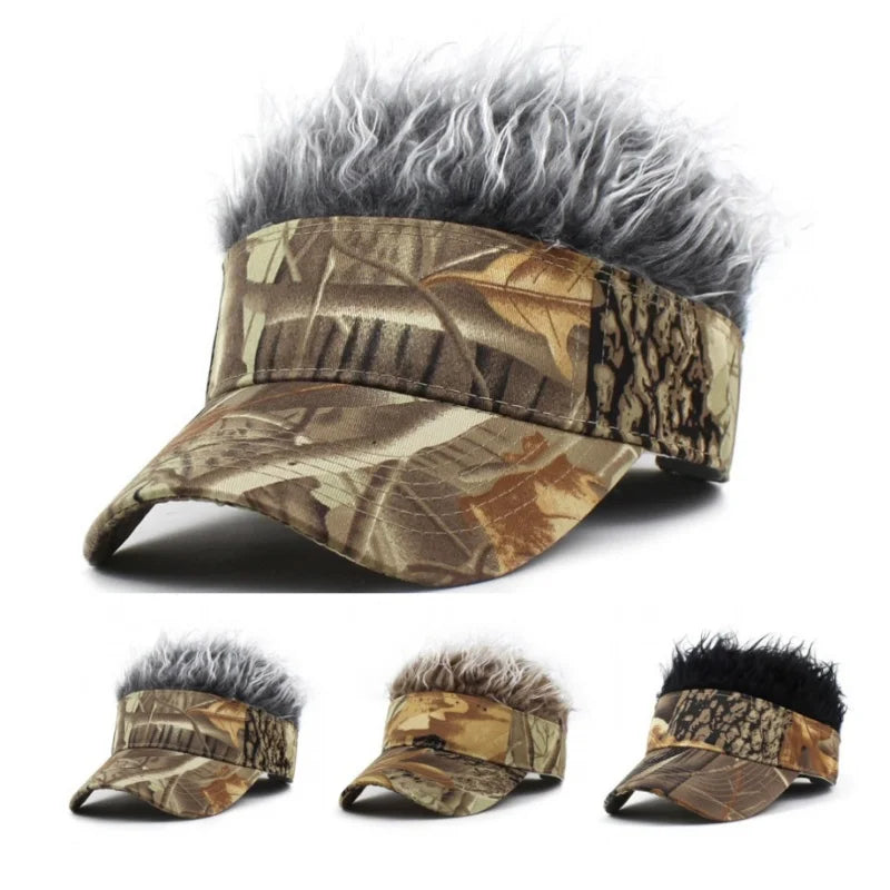 Perruque Synthétique Homme Femme Chapeau Visière de Baseball Imprimé Feuilles de Jungle Casquette de Sport Pare-Soleil Course Randonnée Chapeau de Soleil Perruque Cheveux Épis