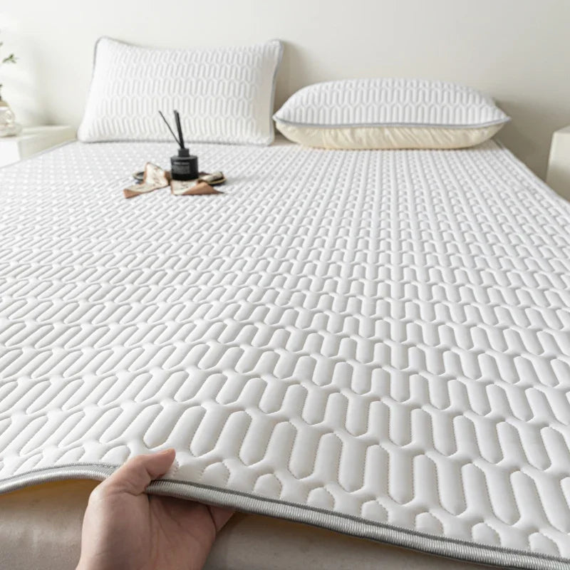 Cooling Bed Sheet Set with Pillowcases Ice Silk & Latex Quilted Breathable Cover Solid Summer Bedding Comfort & Heat Resistance