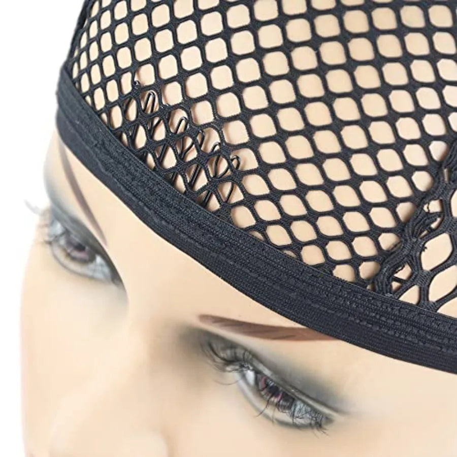 Bonnet de perruque en crochet extensible avec 4 pinces à cheveux, bonnet de perruque tressé en maille pour la fabrication de perruques
