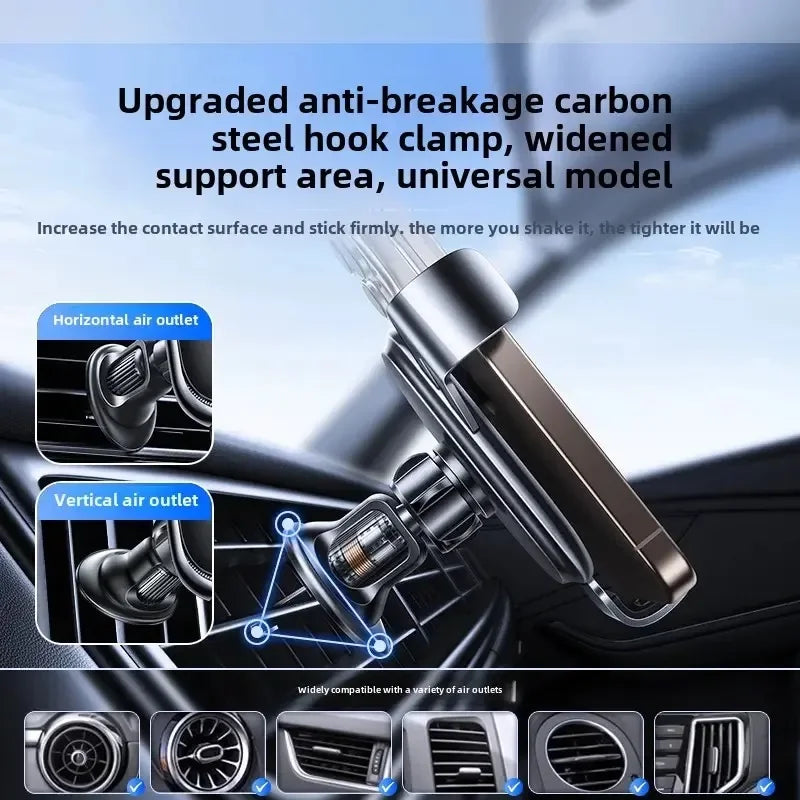 UYUXIO Cargador Inalámbrico Rápido de 15W para Coche con Abrazadera Manual, Soporte para Teléfono de Rejilla de Ventilación para iPhone, Samsung y Teléfonos Android