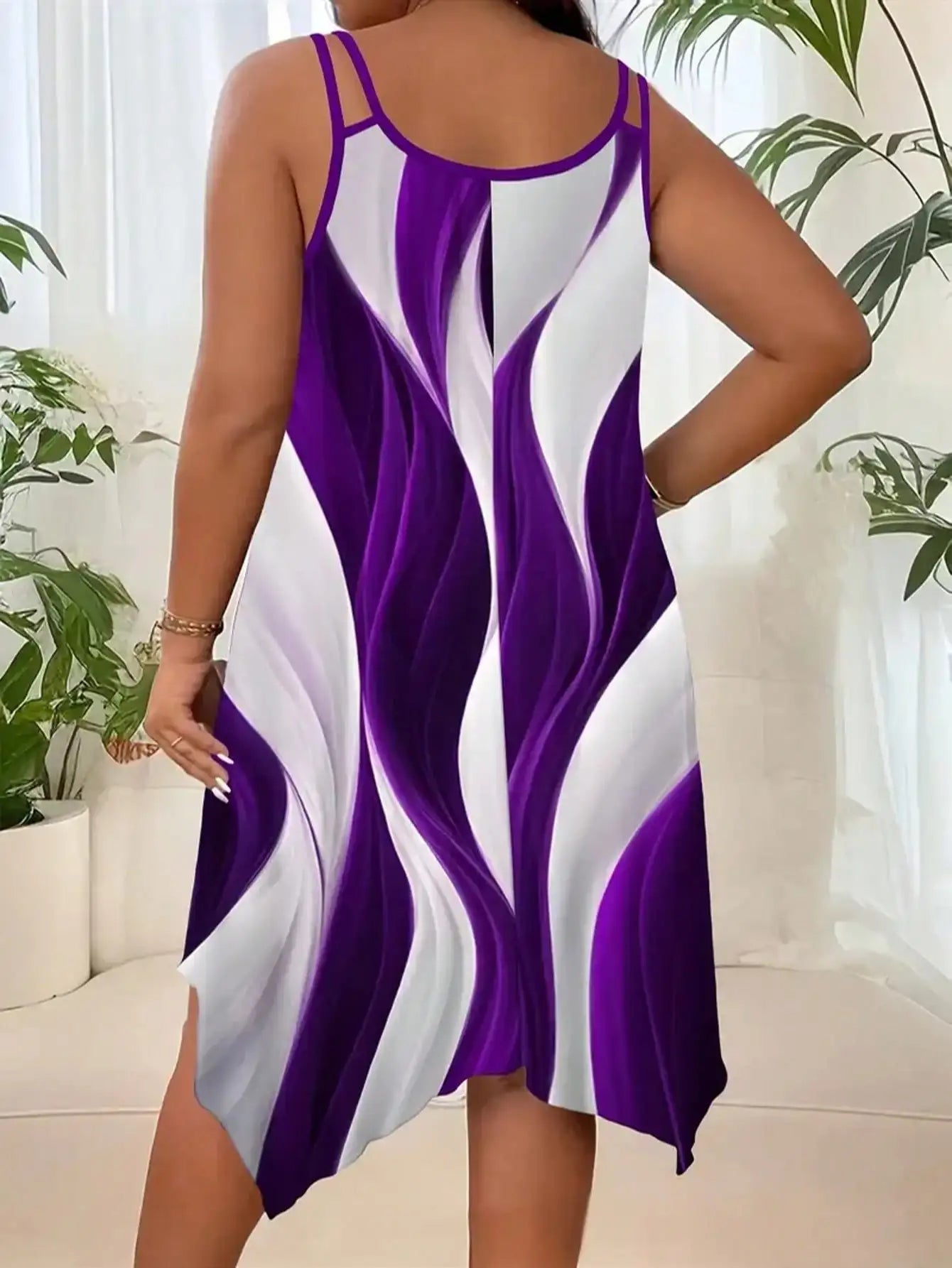 Plus-Size Geometric Striped Dress