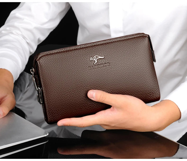 Luxury Brand Men's Wallet Leather Long Wallet  PU Leather Wallet Men Double Zipper Coin Pocket Purse Business Clutch Phone Bag