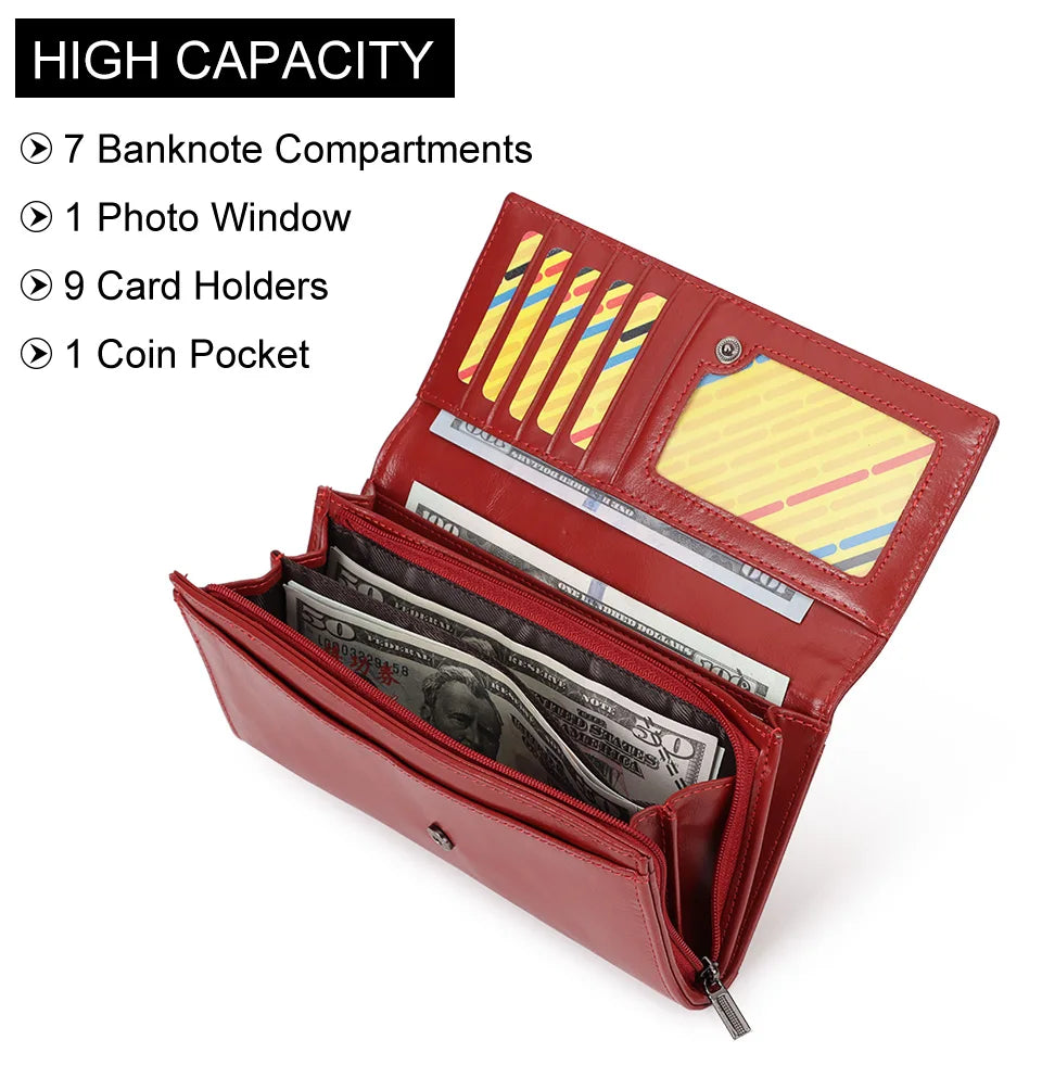 Luxury Design Wallet for Women Genuine Leather Female Cell Phone Handbag with RFID Card Slots Multifunction Ladies Coin Purse