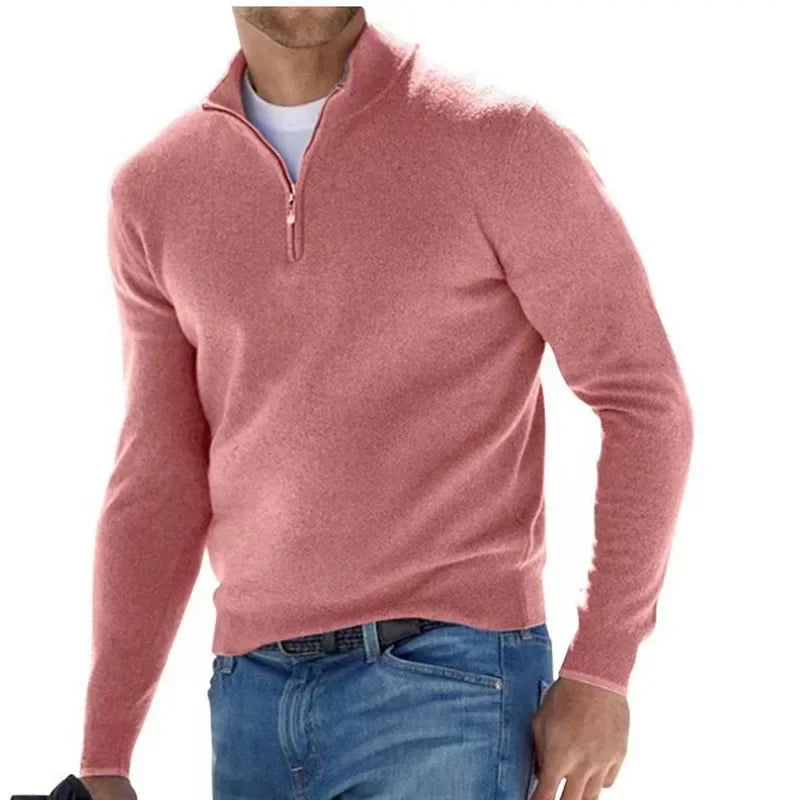 New Autumn Long-sleeved V-neck Zipper Men's Sweater Casual Top Male Polo Shirt