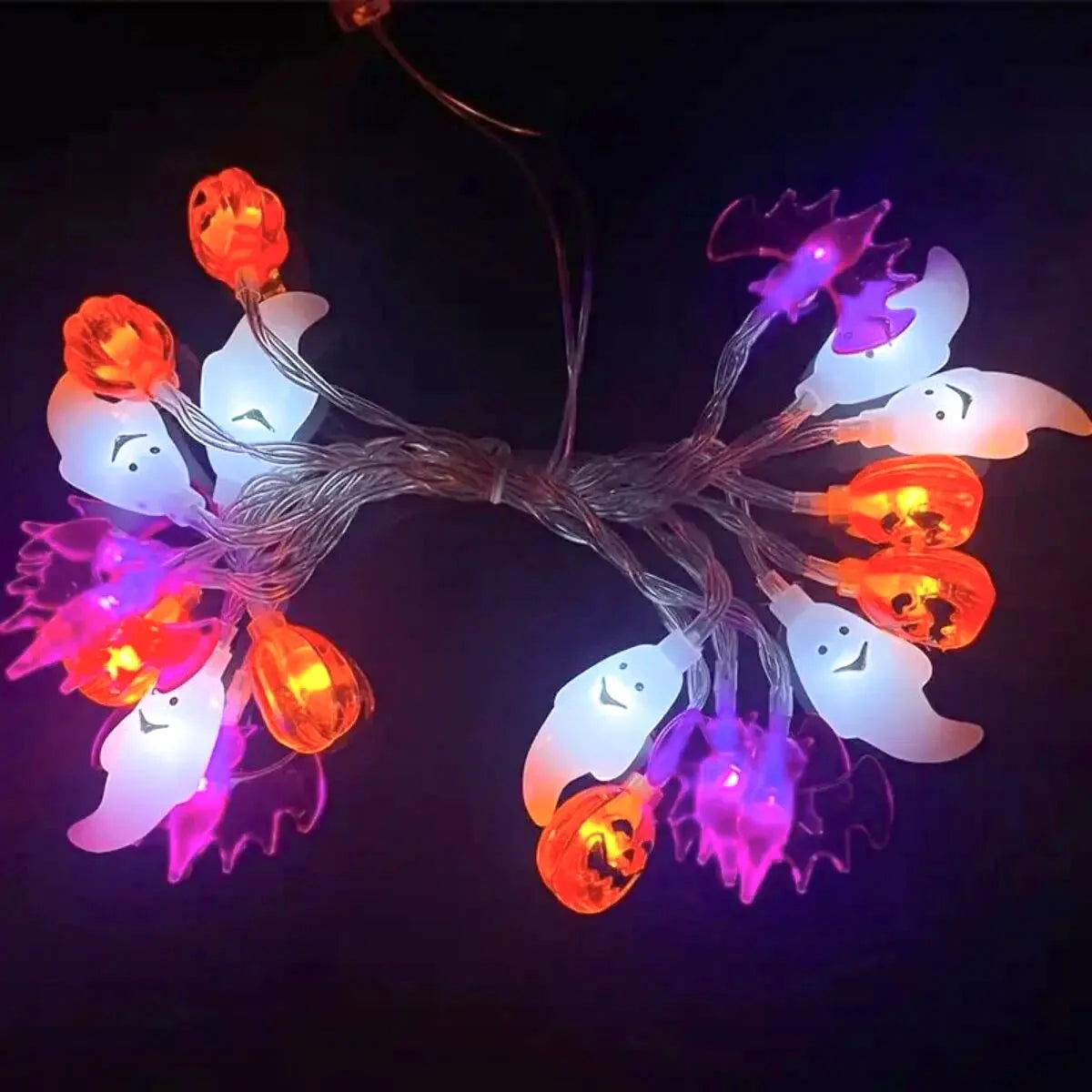Halloween LED light string ghost bat pumpkin three in one light string holiday decoration colorful lights full of atmosphere