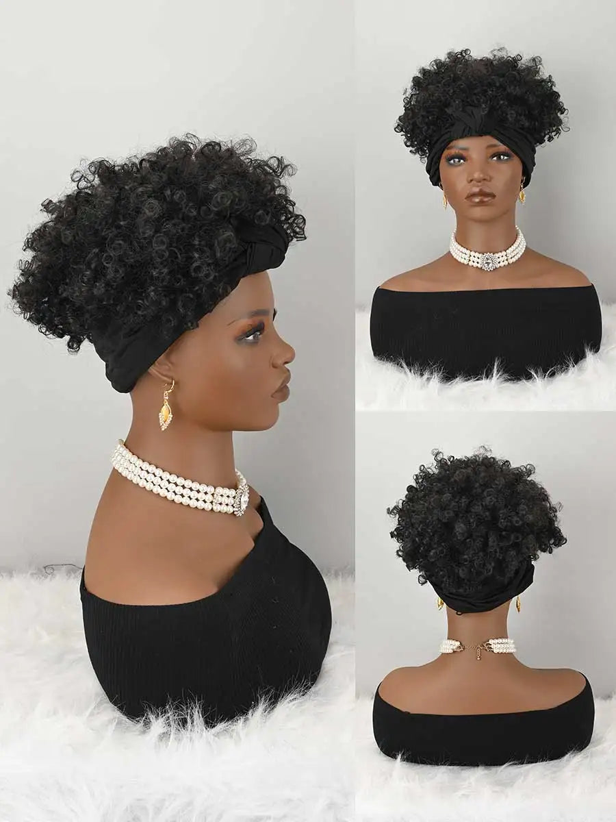 Perrques bandeaux pour femmes, perruque afro bouclée crépue avec perruques de cheveux courts synthétiques avec bandeau attaché, perruques bandeau crépues bouclées