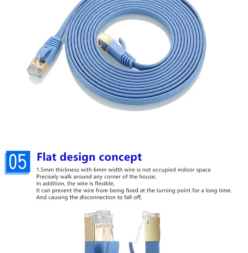 Cat7 Ethernet Cable Cat 7 RJ45 Connector Flat Networking Cables Patch Cord for Desktop Laptop Modem Router Switch 0.5M 1M 2M 5M