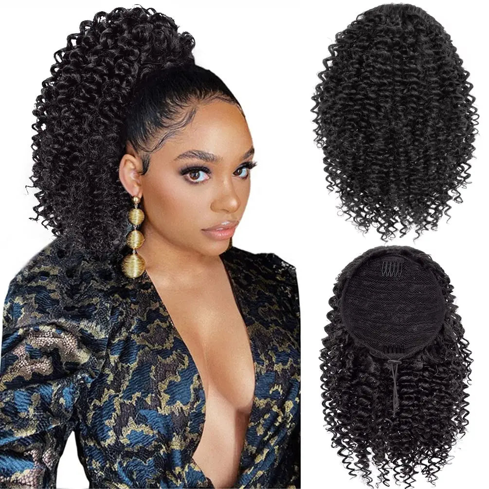 Extensions de cheveux synthétiques queue de cheval Afro Kinky Curly de 10 pouces, extensions de cheveux naturels Remy vierges noires, postiches pour femmes noires