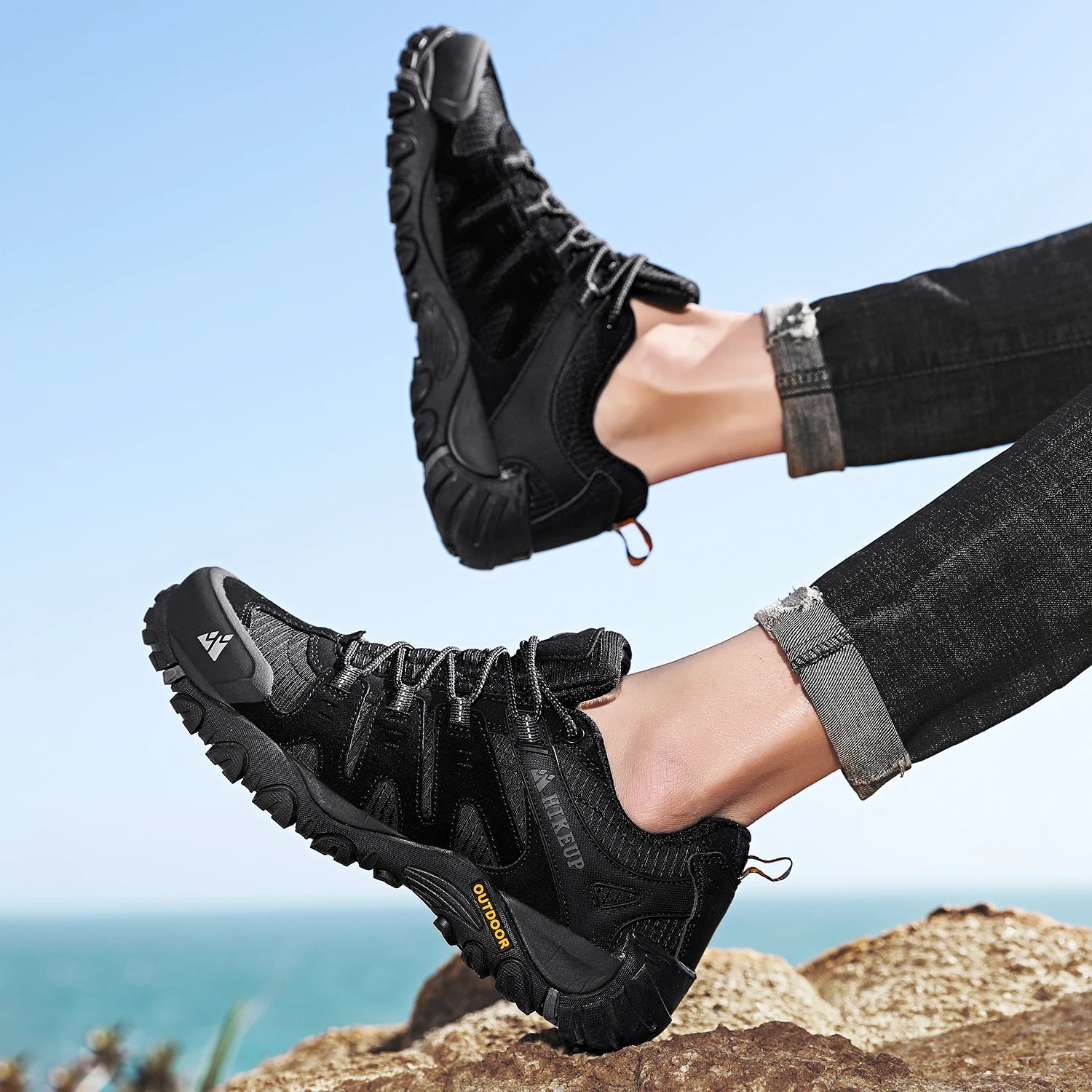 HIKEUP Zapatillas de senderismo para hombre de cuero de ante, calzado de exterior resistente al desgaste, zapatillas tácticas de trekking, senderismo y caza para hombre