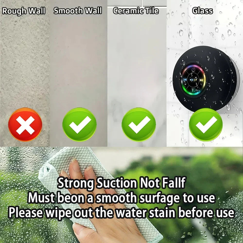 Minialtavoz Bluetooth Ducha Subwoofer Impermeable Manos Libres Altavoz con Ventosa Micrófono para Baño Piscina Playa Coche Teléfono
