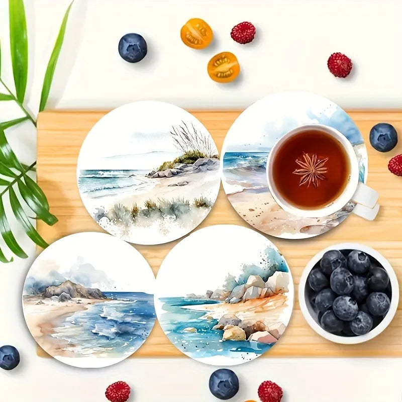 Dessous de verre - Ensemble de 6 pièces à faire soi-même avec surface antidérapante et résistante à la chaleur, parfait pour la protection de la table et la décoration côtière 5D Beach Art