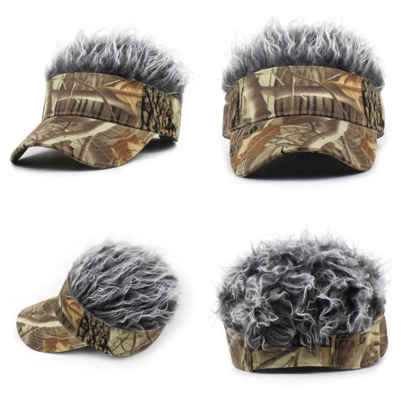 Perruque Synthétique Homme Femme Chapeau Visière de Baseball Imprimé Feuilles de Jungle Casquette de Sport Pare-Soleil Course Randonnée Chapeau de Soleil Perruque Cheveux Épis