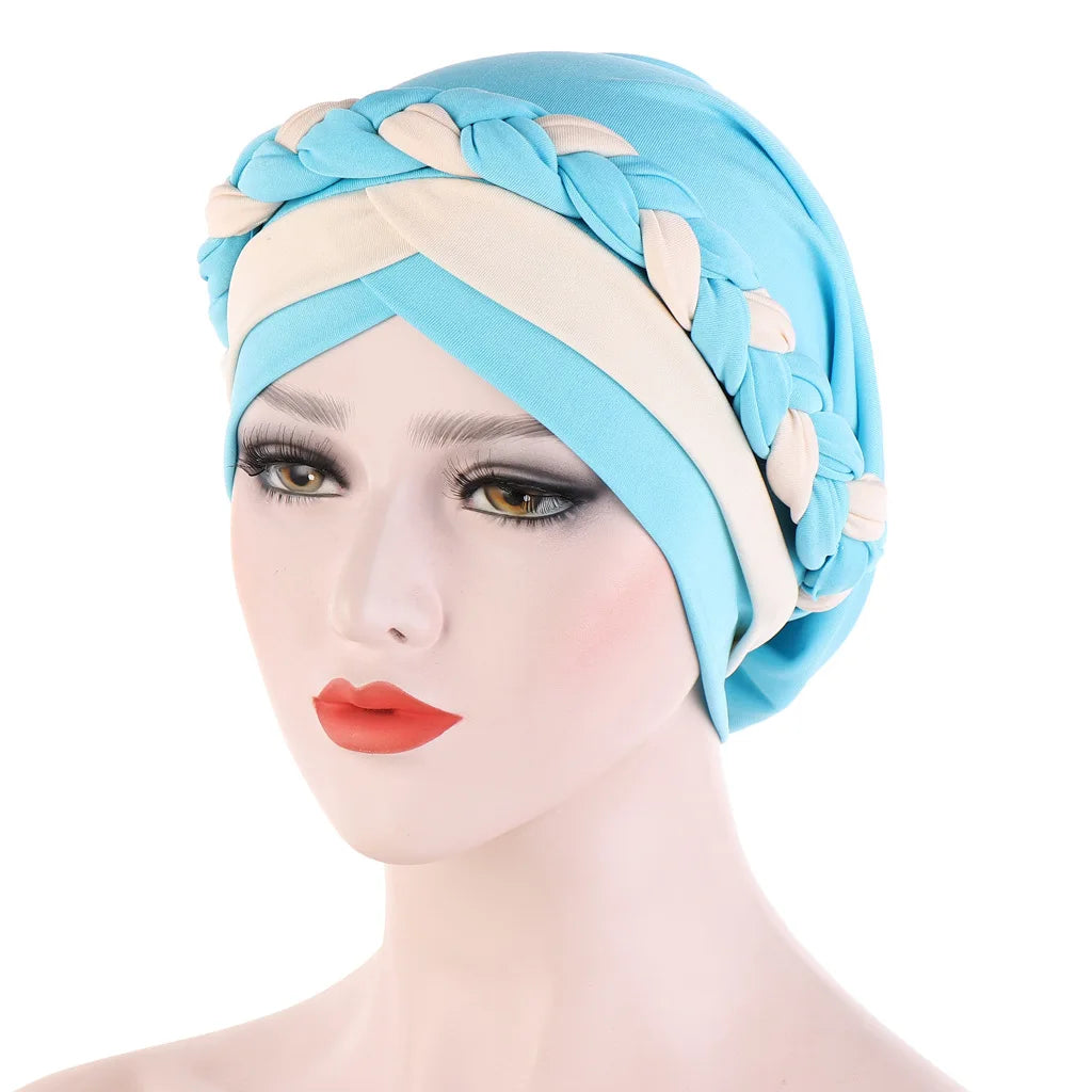 Gorro turbante hijab trenzado con bloques de color para mujer, pañuelo africano para la cabeza, gorro para quimioterapia de cáncer, gorros para la cabeza de mujer