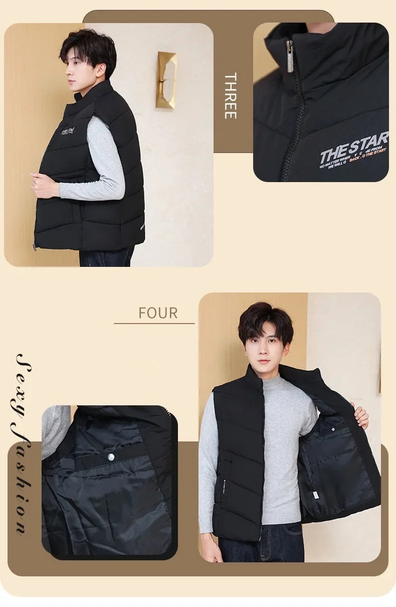 Vest Jacket Men Cotton Padded Jackets Men Clothing Autumn Winter Warm Sleeveless Jackets Men Waist Coats 2025 Hip Hop Coats