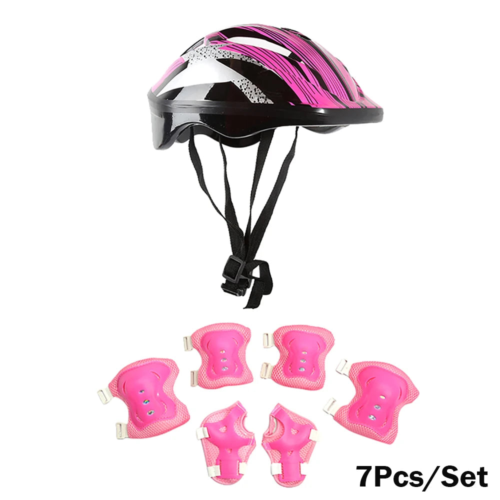 7Pcs/Set Kids Roller Skating Bicycle Helmet Knee Wrist Guard Elbow Pad Set for Children Cycling Sports Protective Guard Gear Set