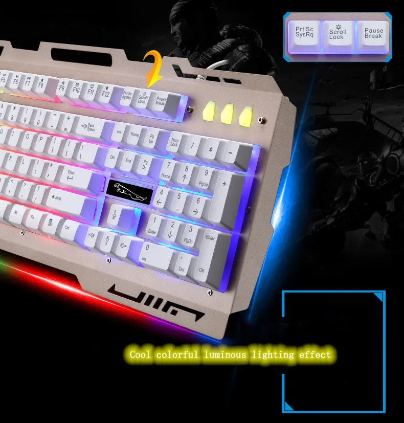 Teclado USB G700 Teclado para juegos con sensación mecánica y brillo metálico, personalidad empresarial, resistente al agua y soporte para teléfono móvil