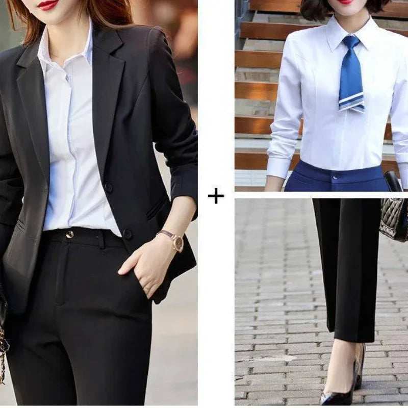 Professional Womens 2 Pant Sets Trouser Suit Baggy Khaki Business Wear To Work Two Piece Set Pants for Women Blazer and Outfit D