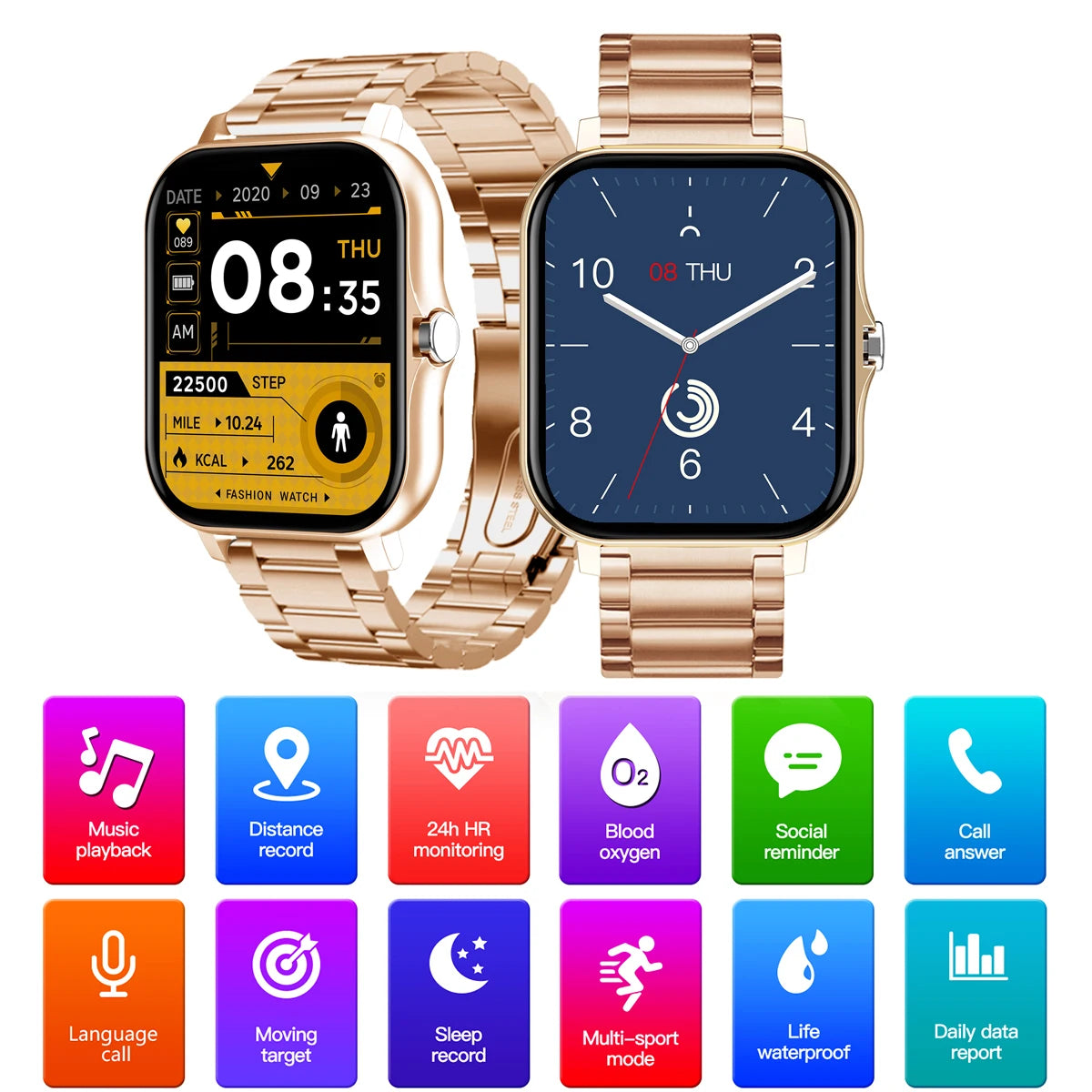 Reloj inteligente impermeable de 1.83'' con respuesta a mensajes, llamadas, monitoreo del sueño, podómetro deportivo y alertas de información para iPhone y Android