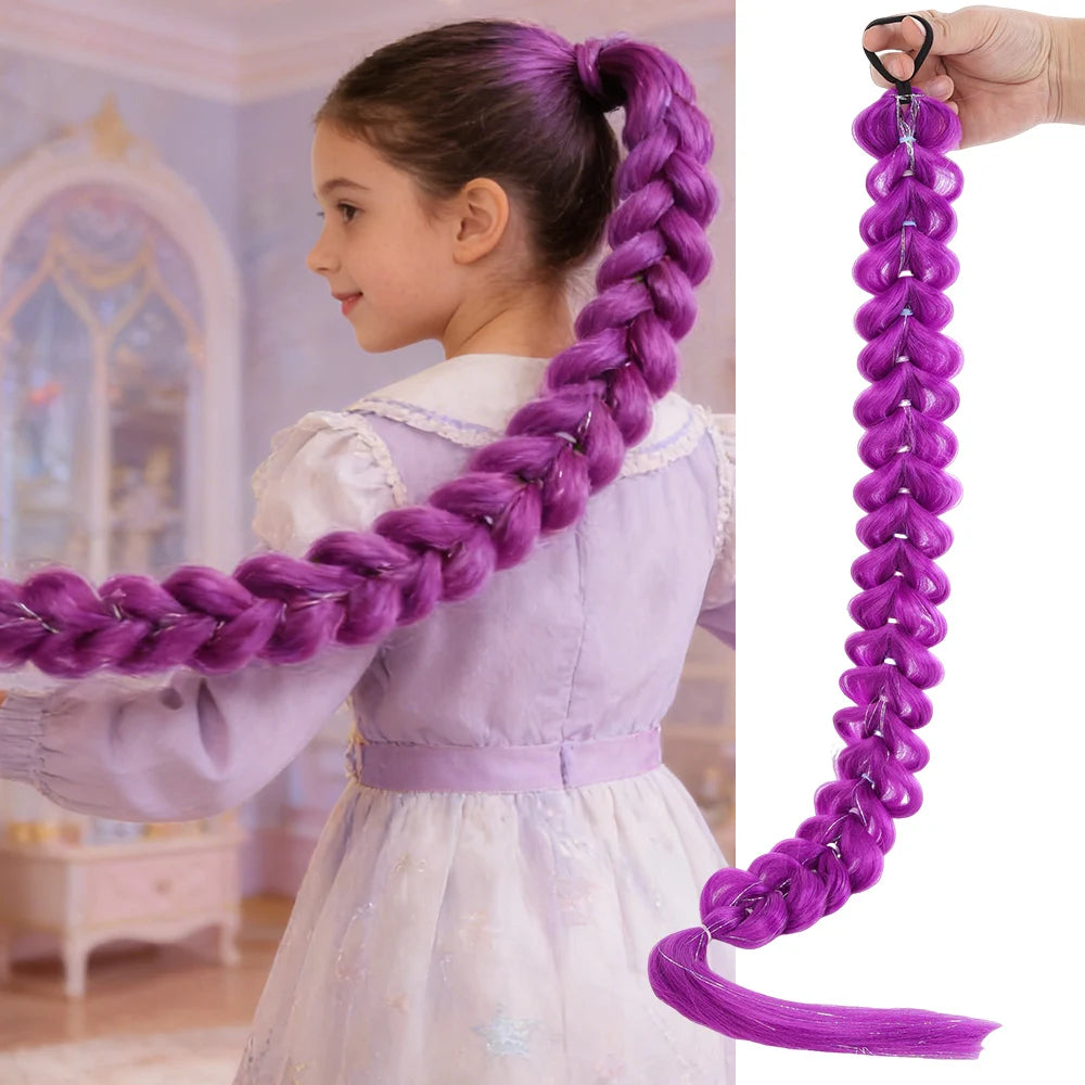 32" Extra-Long Synthetic Purple Braided Wig | Shimmering Metallic | Kids Christmas Costume Hairpiece