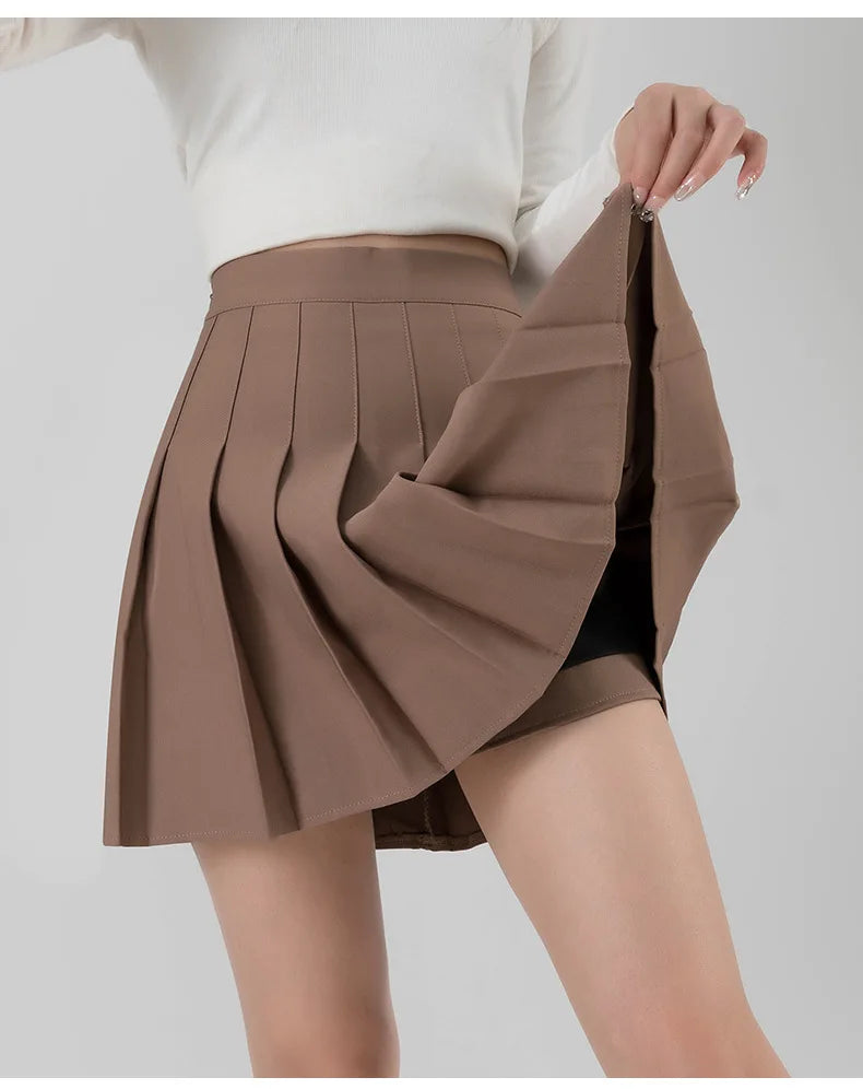 Women's Skirt Korean Style Miniskirt A-line Short Rokken College Girls Falda Short De Mujer  Black Pleated Skirt with Shorts
