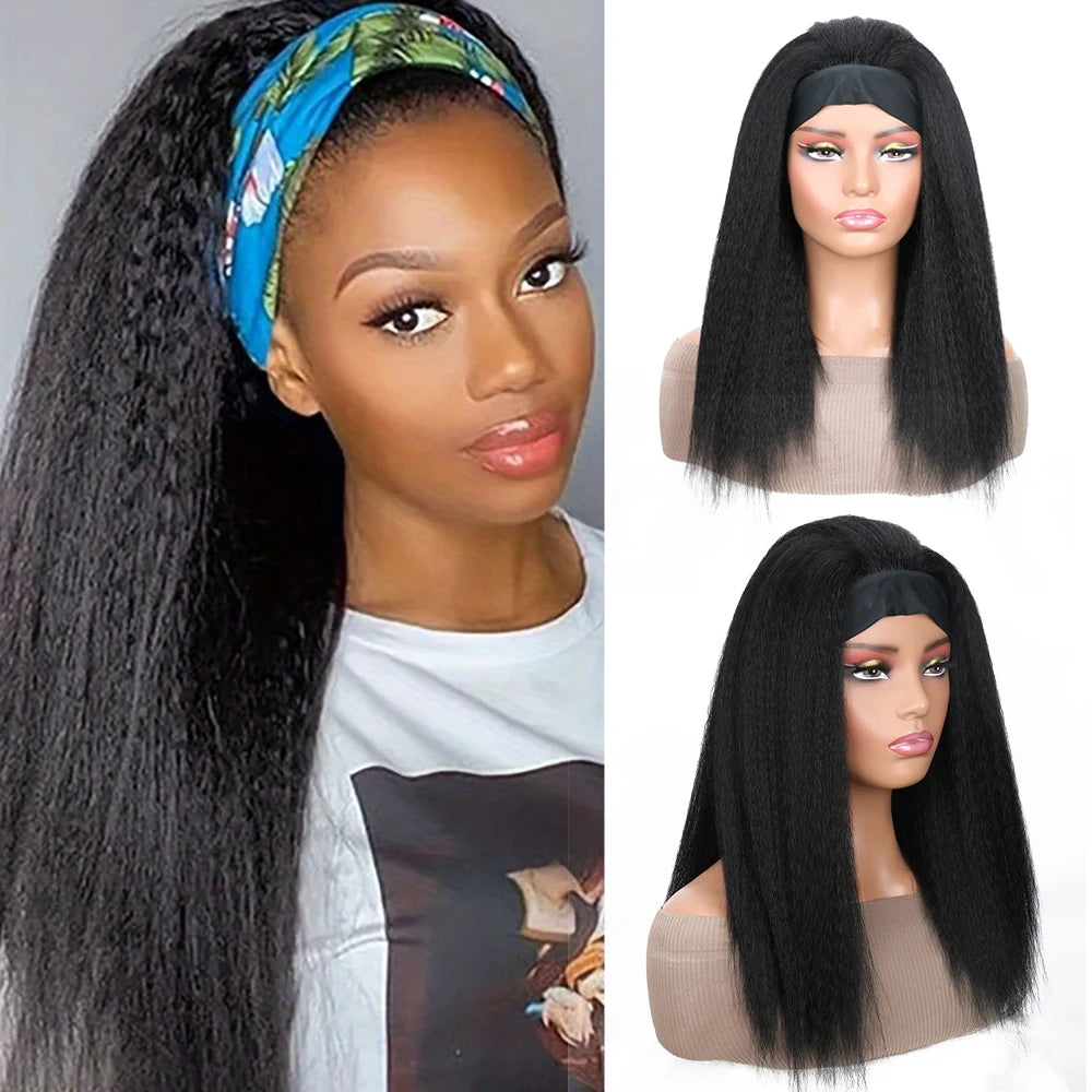 Long Kinky Straight Headband Wig