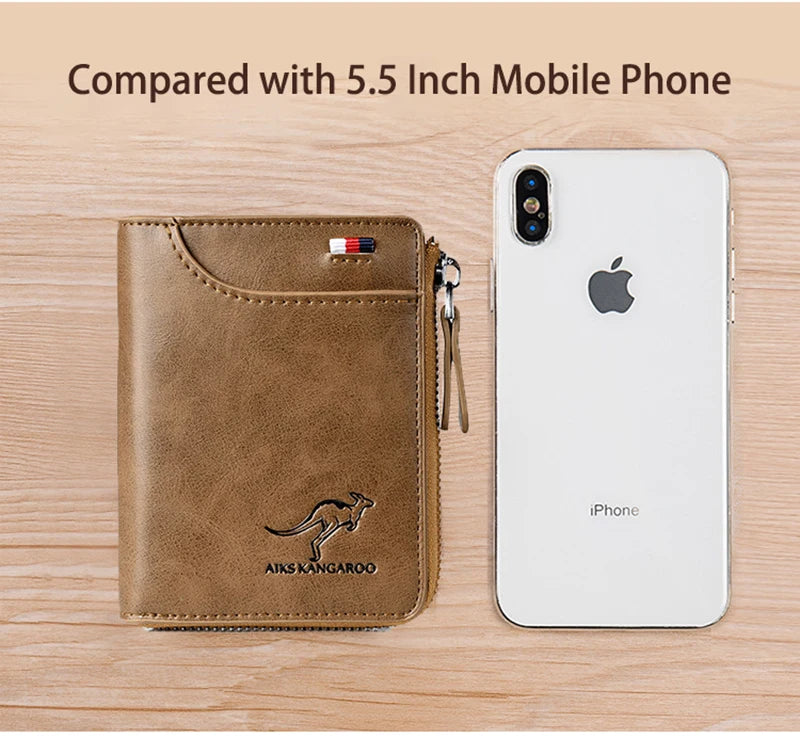 Cartera de cuero para hombre, tarjetero de negocios con cremallera, carteras de lujo para hombre, protección RFID, cartera masculina de lujo